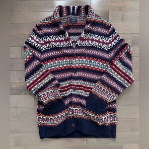 Abercrombie & Fitch Men's Navy Multicolor Fair Isle Cardigan Sweater